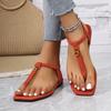 2025 Summer New Beach Flip-Toe Flats Women's Shoes Large Size Women's Shoes Flat Roman Sandals Plus Size 43