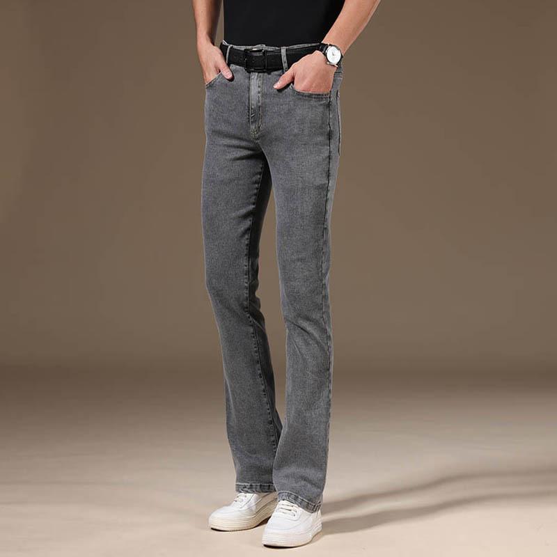 Мужские летние тонкие джинсы средней посадки из эластичного денима с расклешенным кроем, джинсы с микроклешем