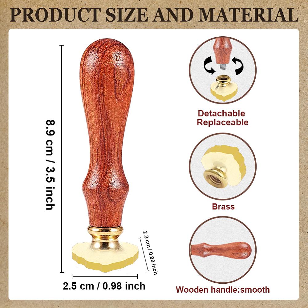 1pc Retro Wax Seal Stamp Set including Safflower Pear Wood Handle & Removable Brass Head for Envelopes Invitations Gift Card June Rose 8.3x2.2cm