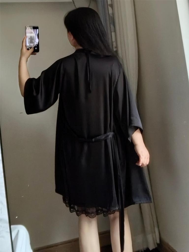 Plus Size Light Luxury Lace Ice Silk Two-Piece Pajama Set with Chest Pads