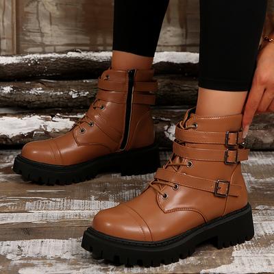 Армейские ботинки в стиле панк с пряжкой на толстой подошве, женские, большого размера, на платформе, ботильоны, женские, из искусственной кожи, мотоциклетные ботинки для женщин