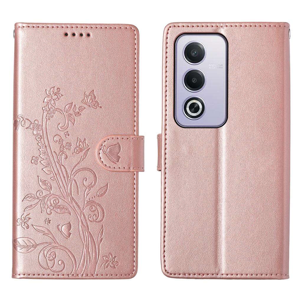 For Oppo A5 5G/A5i Pro 4G Wallet Case Butterfly Floral Imprint PU Leather Phone Cover with Wrist Strap