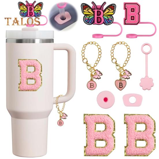 9 шт. портативный набор для пробок для соломинок с буквами и бабочками, аксессуары для чашек объемом 30 унций и 40 унций, многоразовые силиконовые крышки для соломинок с рисунком, цепочка с подвесками