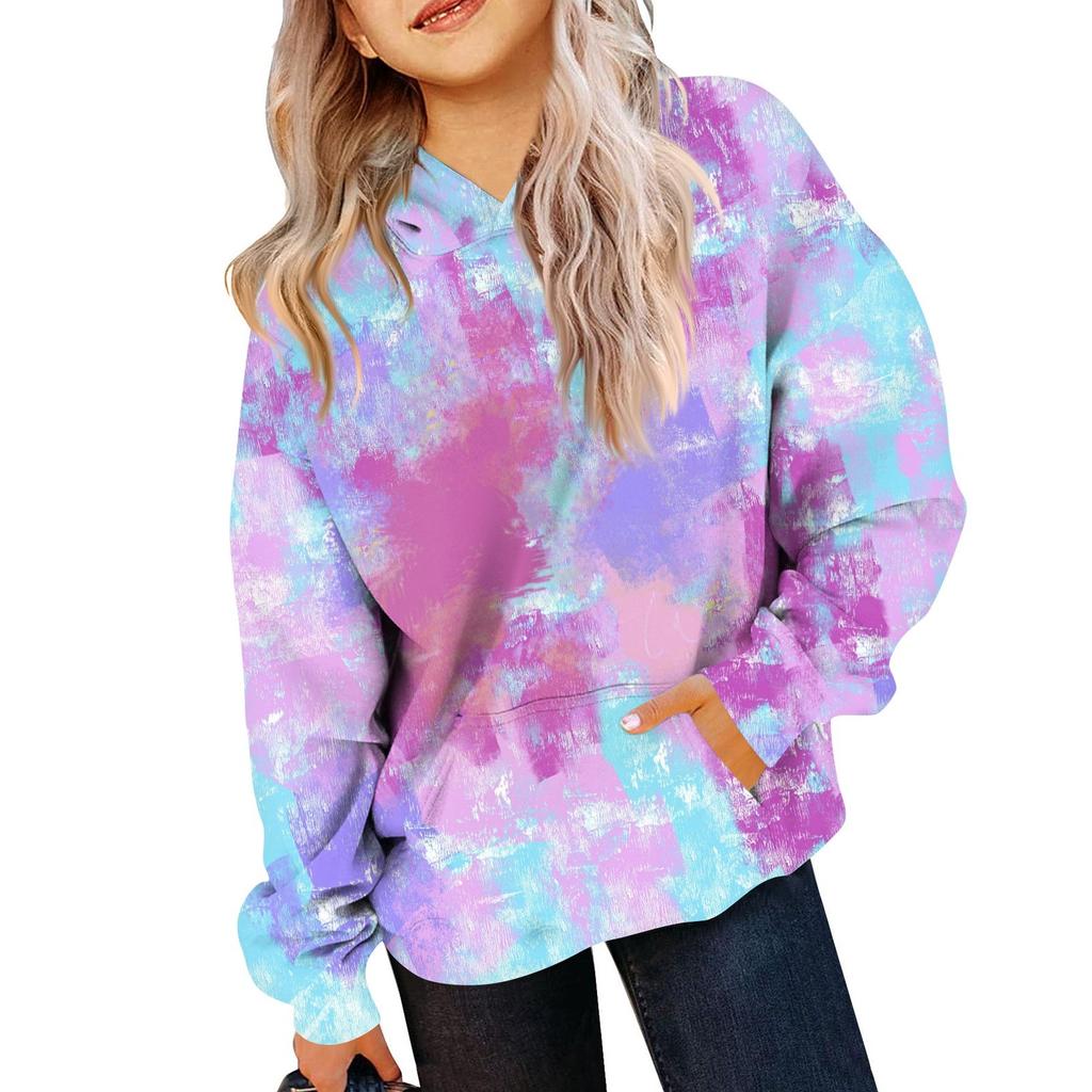 Children's Sweatshirt Girls Gradient Color Long Sleeve Hooded Pocket Sweatshirt