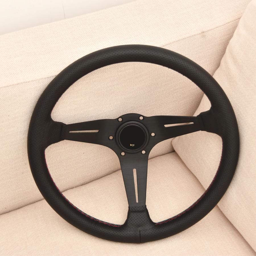 JDM 14inch H Leather Steering Wheel Deep Dish Racing Sports Gaming Steering Wheel For Universal