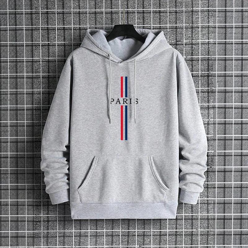 2025 New Urban Streetwear Hooded Sweatshirt Paris Print Mens Fashion Hoodie Male Trendy Hip Hop Style Autumn Winter Casual Hoody