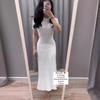 Летнее европейское и американское однотонное облегающее вязаное длинное элегантное платье с круглым вырезом