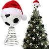 Rugby Christmas Tree Topper with Santa Hat Spring Base Bouncing Sports Ornament Fun Desk Decor for Holiday Parties Valentine's Day Gifts