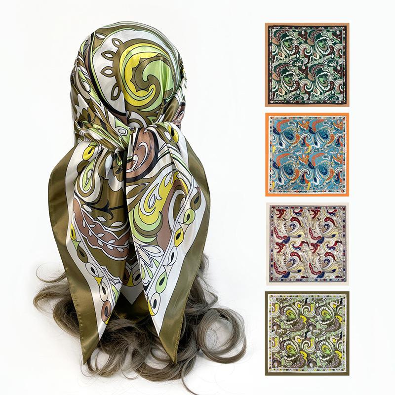 Ladies Silk Scarf Large Square Scarf 90cm Cashew Printed Headband New Silk Satin Shawl Scarf