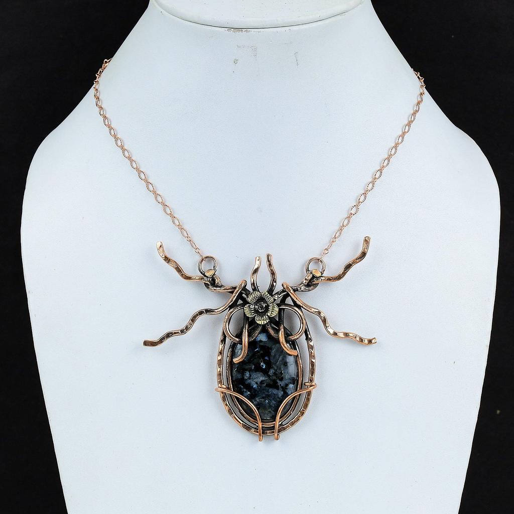 Ожерелье из ларвикита, ожерелье из медной проволоки с драгоценными камнями, регулируемое ожерелье из медной цепочки, ювелирные изделия ручной работы из камня по рождению, свадебные подарки