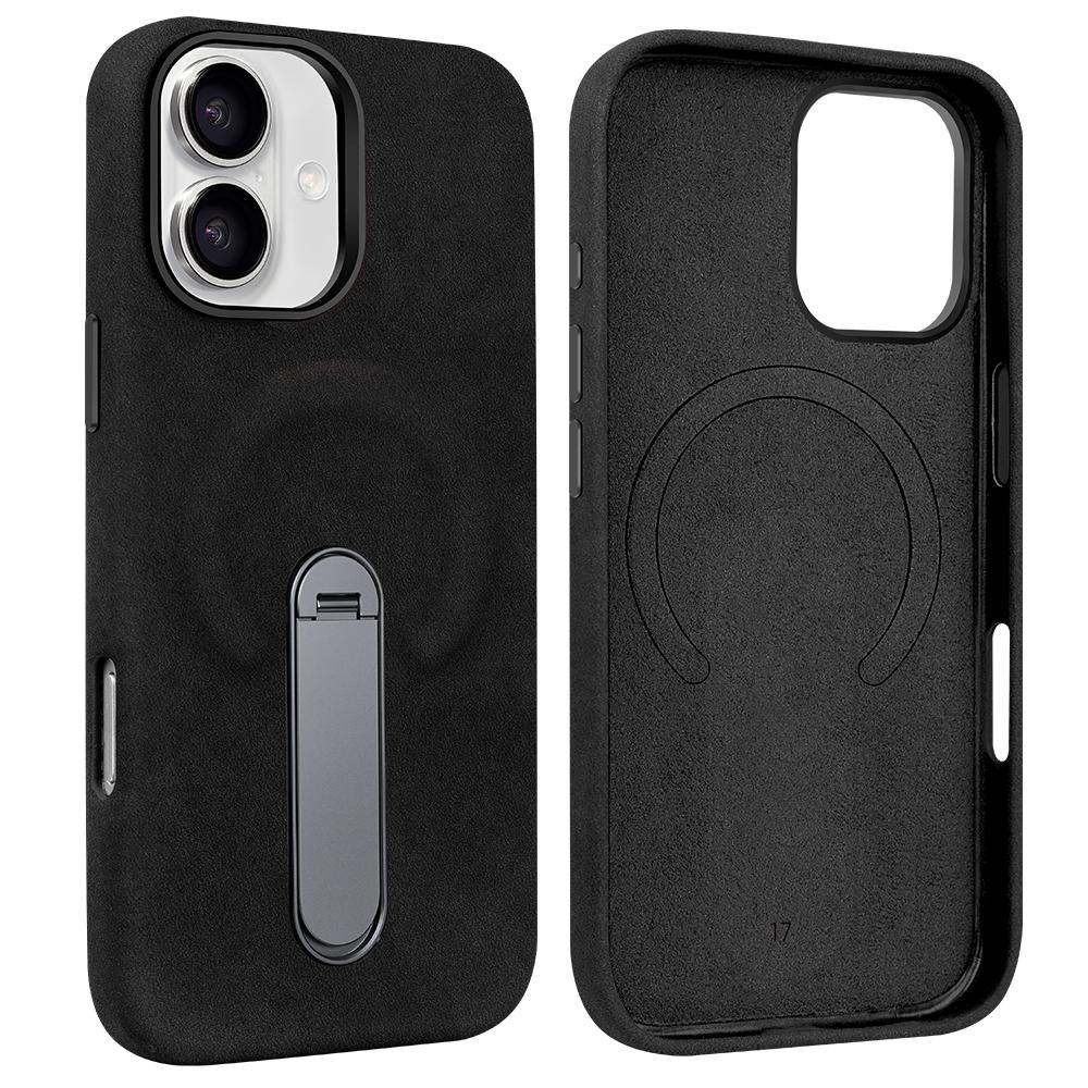 Магнитный чехол из замши и ПУ-кожи для iPhone 17 Pro с вращающимся на 360° металлическим держателем, совместимый с iPhone 17/16/15 Pro Max