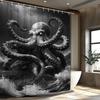 Черно-белое искусство Штормовое море Ужасающий осьминог Занавеска для душа Фантастическое украшение для ванной комнаты, С 12 крючками, Занавеска для душа
