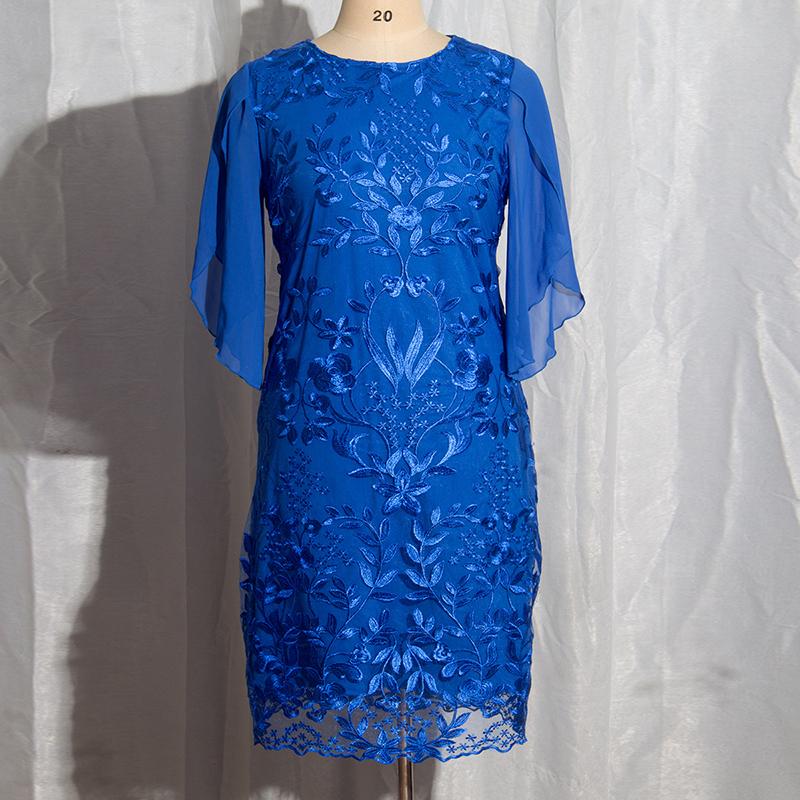 Женское платье Лето с коротким рукавом и вышивкой Женские длинные платья Кружевные платья с круглым вырезом большого размера