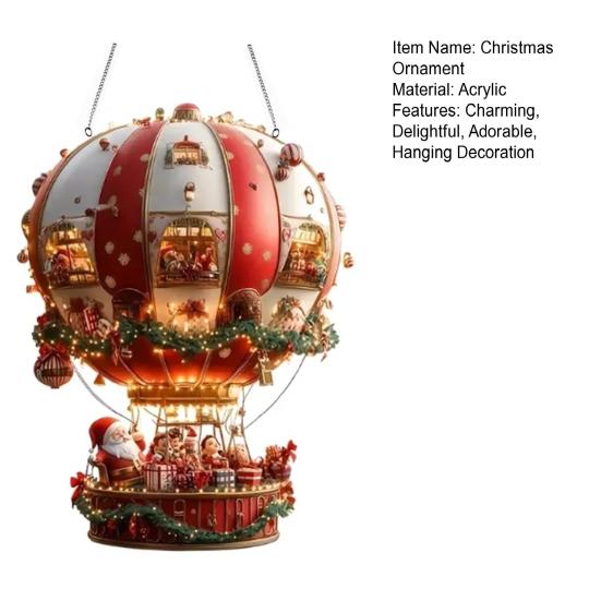 Рождественские украшения в виде воздушного шара, 2D акриловая подвеска на елку, мультяшный Санта на воздушном шаре, подвесное украшение для елок, дверей, окон