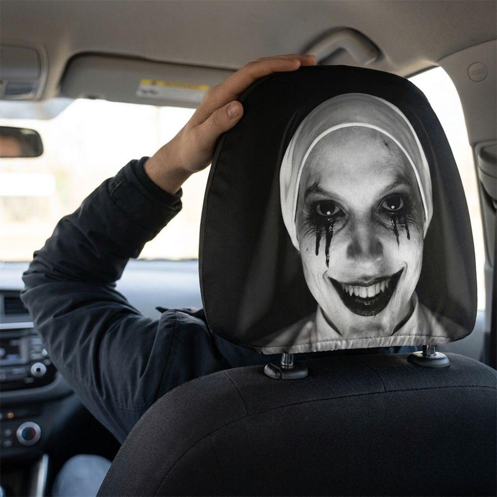 2Pcs Soft Comfortable Spooky Face Auto Headrest Sleeve Stretch Headrest Protector All Seasons