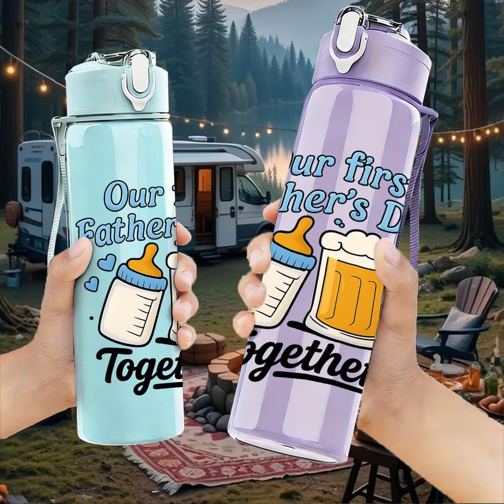1PC Our First Fathers Day 750ml Color Plastic Sports Water Bottle Leakproof Flip Straw Lid Suitable for Sports Office Home Use