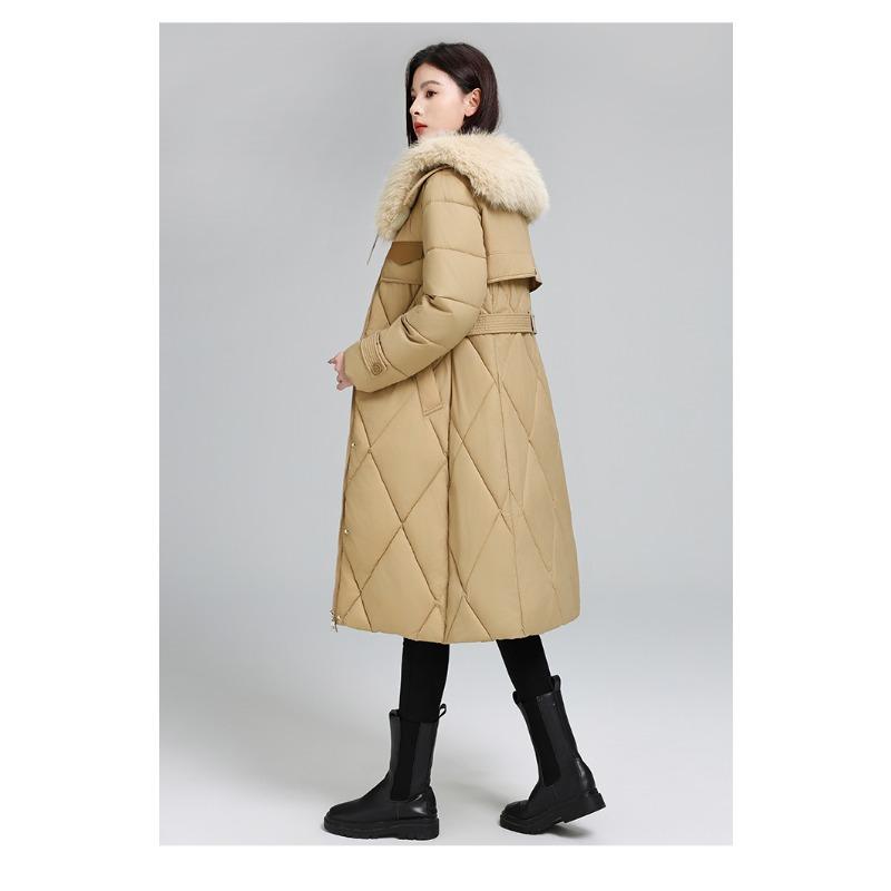 Элегантное и стройнящее длинное пуховое пальто с большим меховым воротником для женской зимней моды