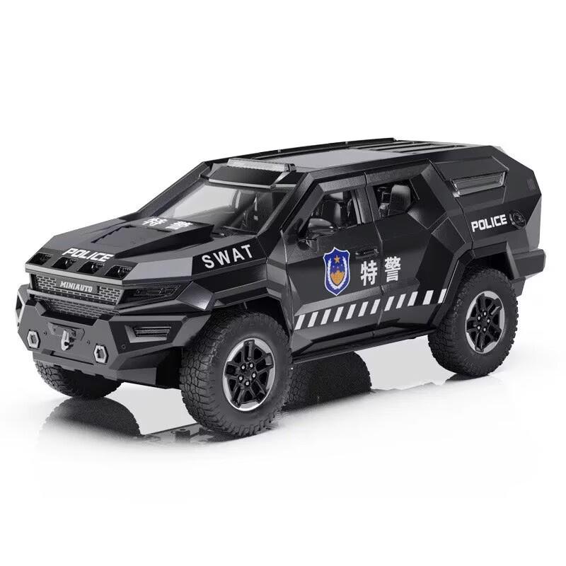 1:24 Vengeance Alloy Explosion Proof Vehicle Model Metal Police Armored Off-road Vehicle Car Model Sound and Light Kids Toy Gift