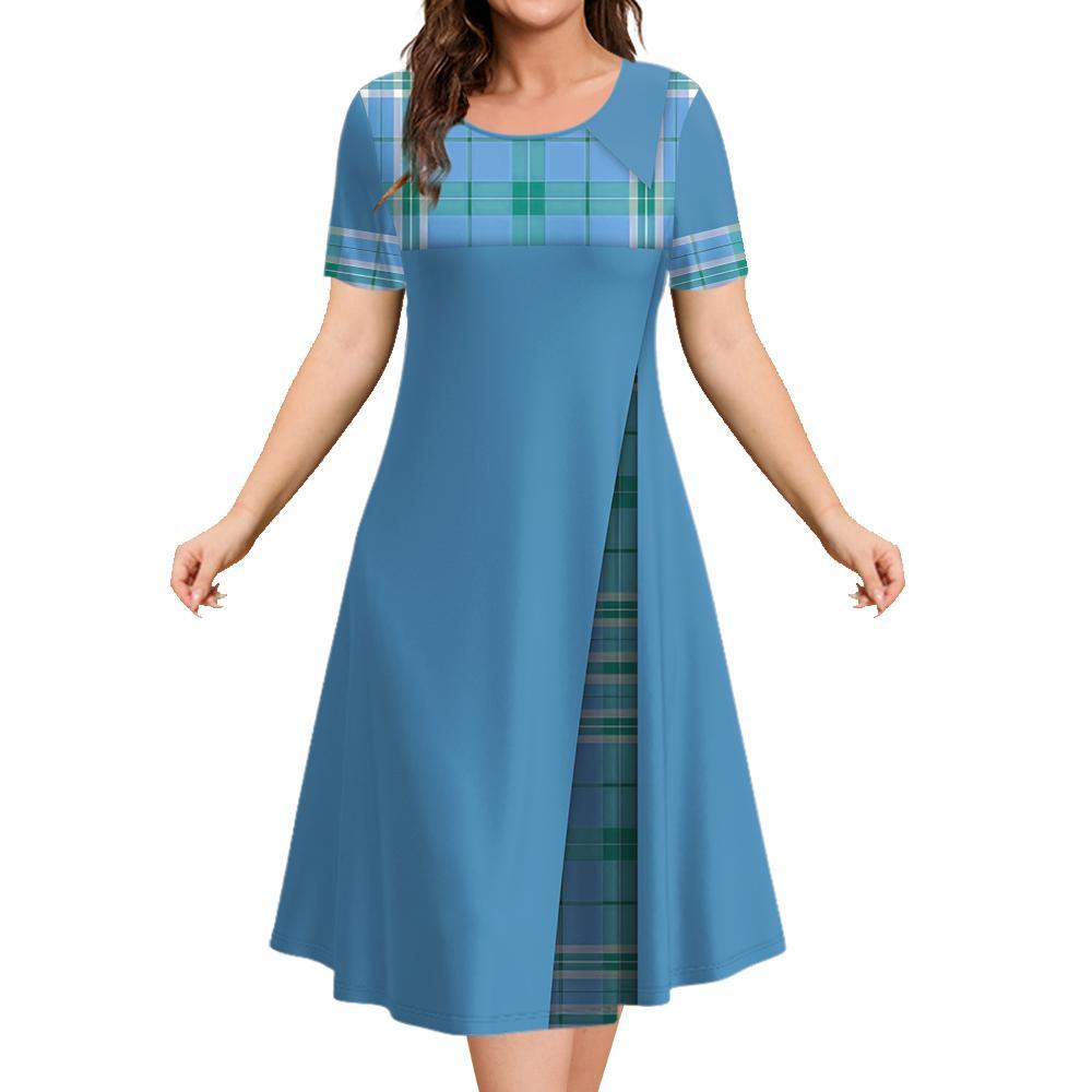 Женские платья с принтом в клетку 3D, топы с короткими рукавами, повседневная мода, свободная юбка, летние женские платья больших размеров для отпуска, элегантные платья 2023 года