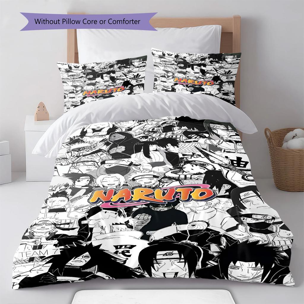 Naruto Smiling Pose Chibi Style Bedding Set Anime Duvet Cover Polyester Soft Bed Linen Set -QJY