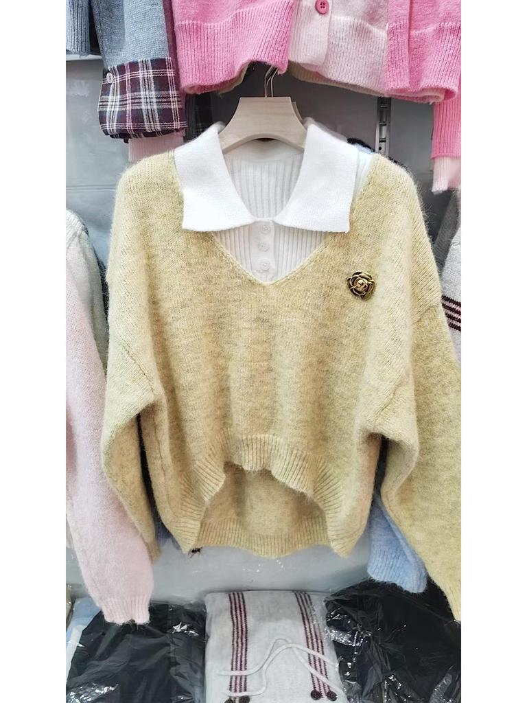 Versatile Sweet Sweater Two-Piece Set: Short Slimming Knitted Top for Autumn/Winter