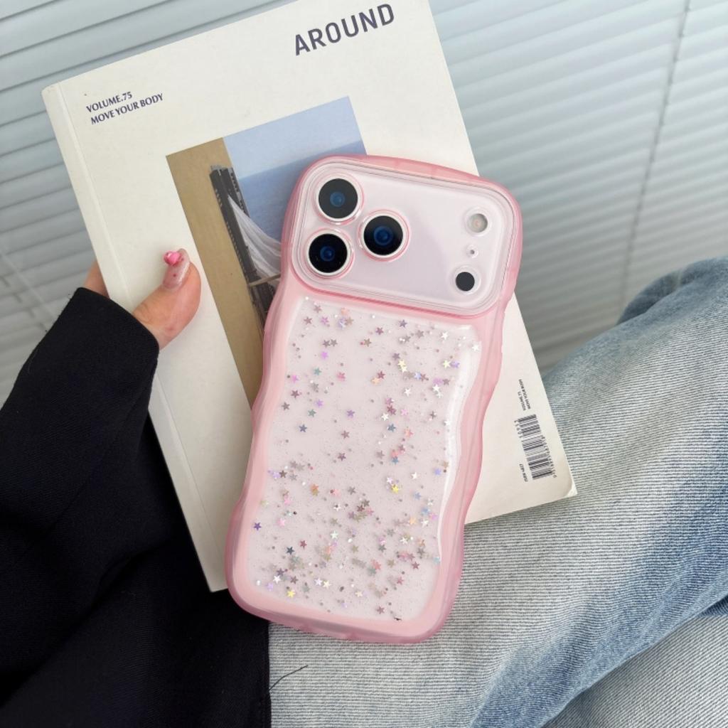 3D Волна Дуга Завиток Блеск Глиттер Прозрачный Прозрачный Чехол Для iPhone 17 Air 16 E 15 14 13 12 Mini 11 Pro Plus Ударопрочный Глянцевый Чехол Для Телефона