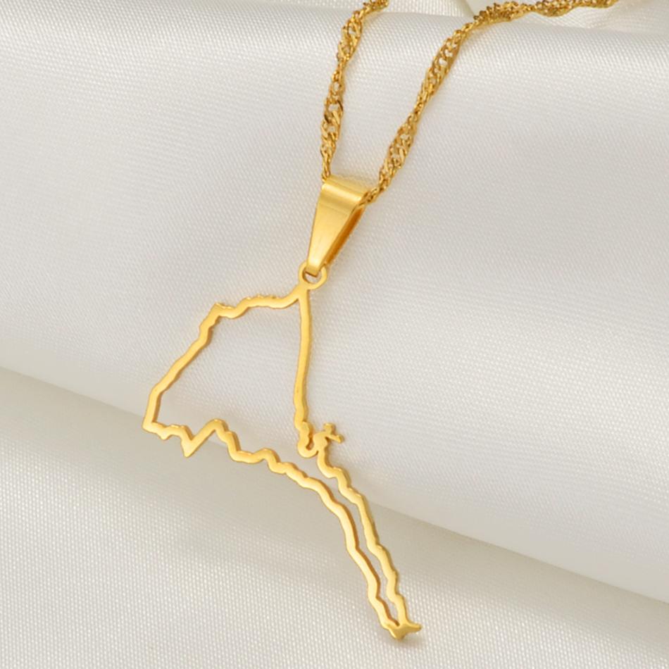 Anniyo Outline Eritrea Map Pendant Necklaces for Women Girls Silver Color/Gold Color Jewelry African Map of Eritrean #207621
