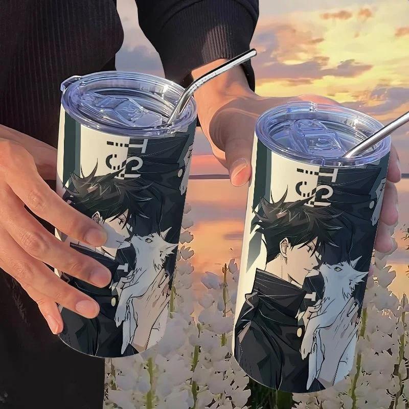 Кружка-термос Jujutsu Kaisen Юдзи 500 мл Сатору Годжо Нержавеющая сталь Дорожная термокружка С изоляцией, с трубочкой Кружка для кофе Подарок для детей