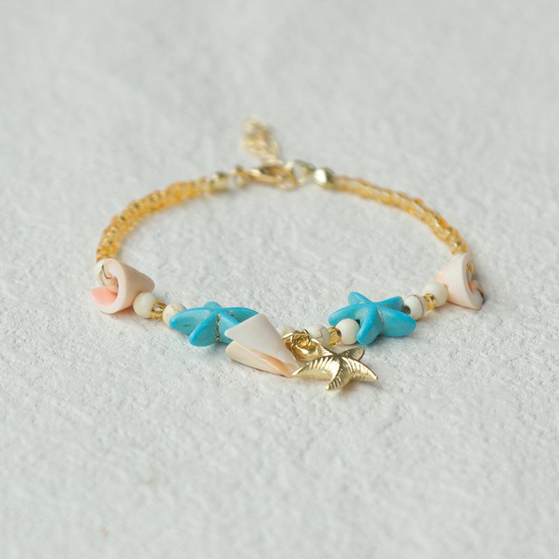 Handmade Seashell & Crushed Stone Bracelet with Lobster Clasp - Perfect Summer Travel Souvenir