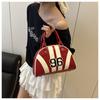 Women's Faux Leather Color Block Stripe Shoulder Bag Summer New Semi Circle Clutch Handbag Trendy Bowler Purse
