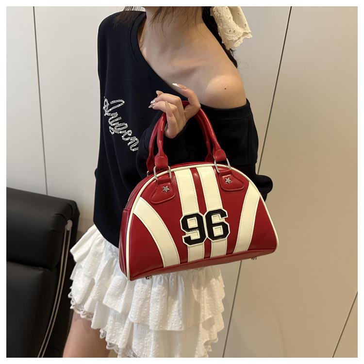 Women's Faux Leather Color Block Stripe Shoulder Bag Summer New Semi Circle Clutch Handbag Trendy Bowler Purse