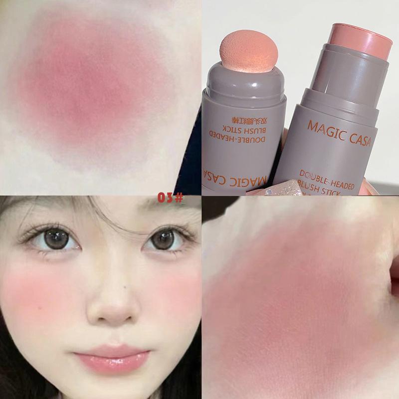 Double-ended Blush Lipstick Stick Multi-purpose Lasting Brightening Lips Cheek Balm Sponge Facial Blusher Girls Korean Cosmetics