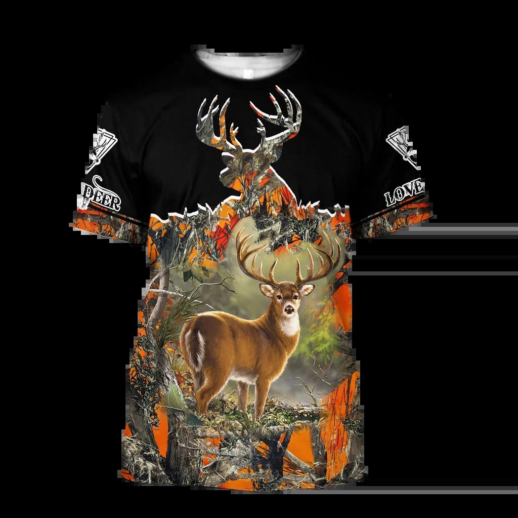 Men's Fashion Deer Hunting Camo 3D Printed T-shirt Men's Leisure Round Neck Short Sleeve T-shirt Plus Size Comfortable Top