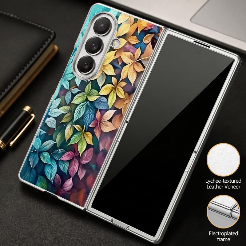 Чехол с принтом цветов и листьев для Samsung Z Flip 8 7 6 5, роскошная кожаная накладка с покрытием, складная крышка для телефона для Galaxy Z Flip8 Flip7 Flip6