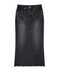 Godasin Washed Maxi Denim Skirt (Dark Gray)