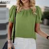 Женская летняя повседневная блузка с круглым вырезом и коротким рукавом