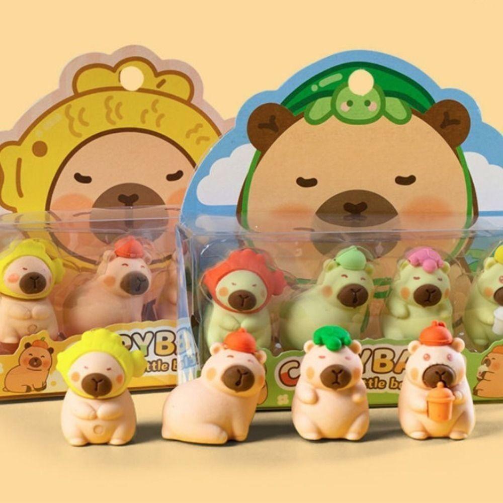 4Pcs Children Toys Pencil Rubber Stationery Eraser Cute Capybara Eraser
