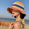 Women's Spring and Summer Korean Style Fashionable Colorful Pure Hand Crocheted Woven Fisherman Hat Vacation Foldable Sun Protection Sunshade Hat