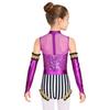 Girls Circus Costume Set Shiny Sequins Mock Neck Sleeveless Jumpsuit Matched Metallic Over Sleeve