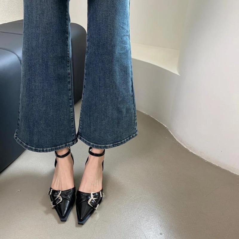 Весенняя обувь Прозрачный каблук Женские сандалии Эспадрильи Платформа Средний 2025 Женская Девушки Бежевый Мода Высокий Заостренный Ретро Средний Закрытый