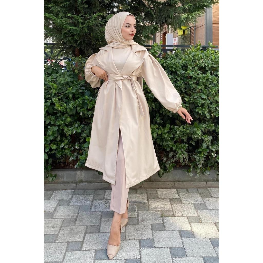 Тренч с объемными рукавами и завязкой на талии