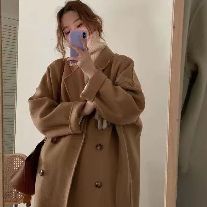 Женская шерстяная верхняя одежда средней длины в корейском стиле, свободное пальто в стиле преппи