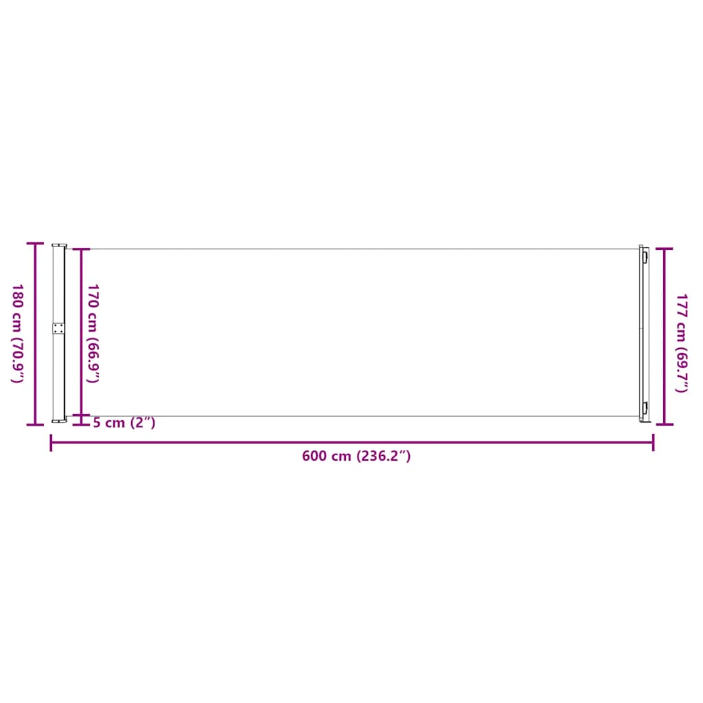 Side Awning Extendable 180 x 600 cm Cream