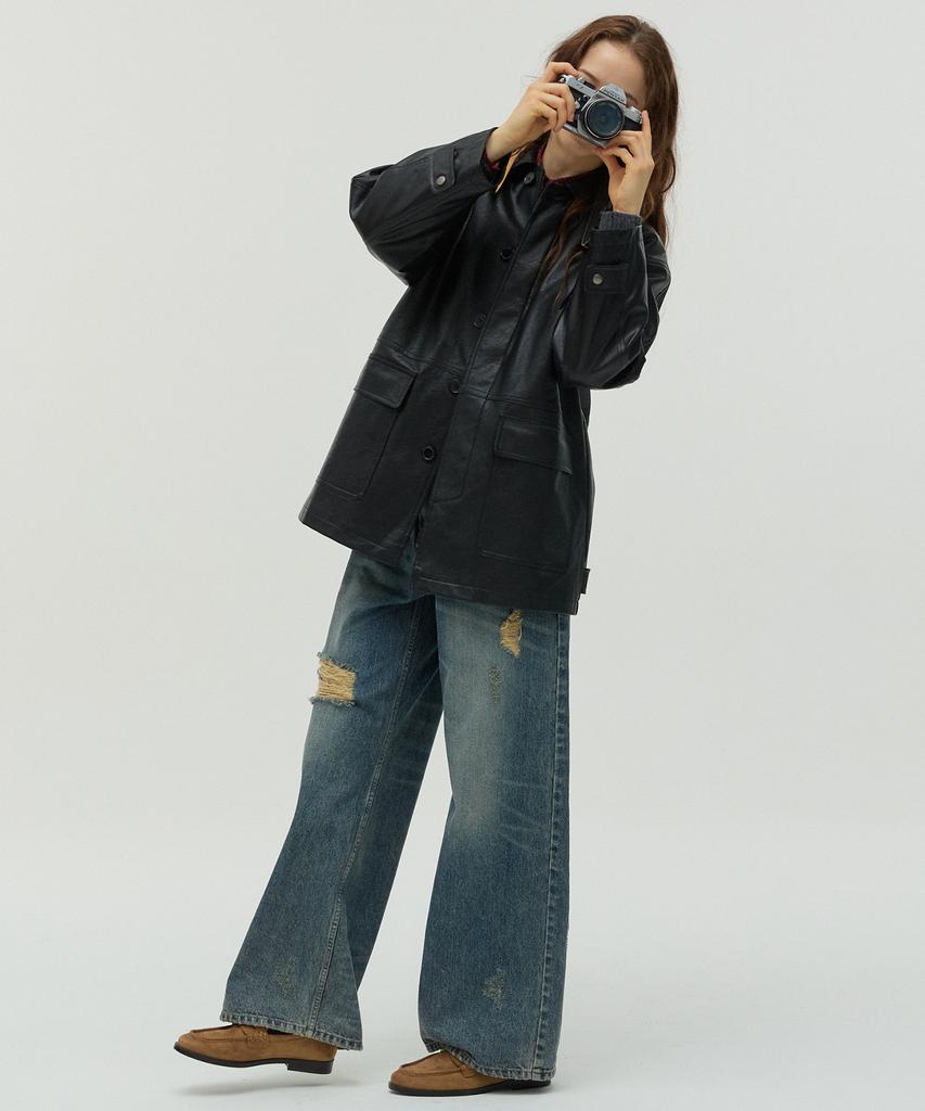 NEW LOOKY Leather Mac Coat_Black