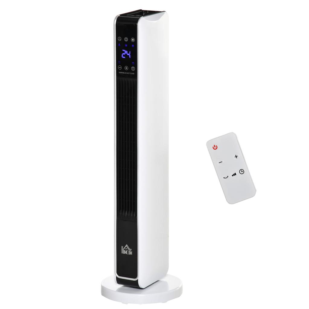 Heater Fan Heater 2200W Electric Heater Ceramic Heating Tower with Remote Control 8-Hour Timer Oscillation ABS PA White+Black 21 x 21 x 73 cm