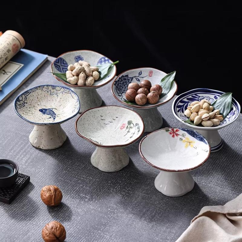 Новая китайская десертная высокая тарелка Маленькая тарелка для закусок Освежающая тарелка Ретро керамическая тарелка Закуски для послеобеденного чая Товары для дома