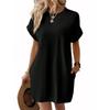 Женское весенне-летнее новое однотонное повседневное дышащее свободное платье с круглым вырезом и карманами с короткими рукавами