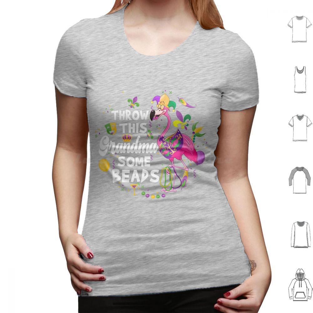 Throw This Grandma Some Beads Mardi Gras Flamingo Lover T Shirt Cotton Men Women DIY Print Mardi Gras Yall Flamingo Mardi Gras