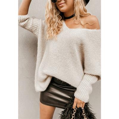 Женская мода повседневная осень-зима однотонный принт длинный рукав V-образный вырез свитера