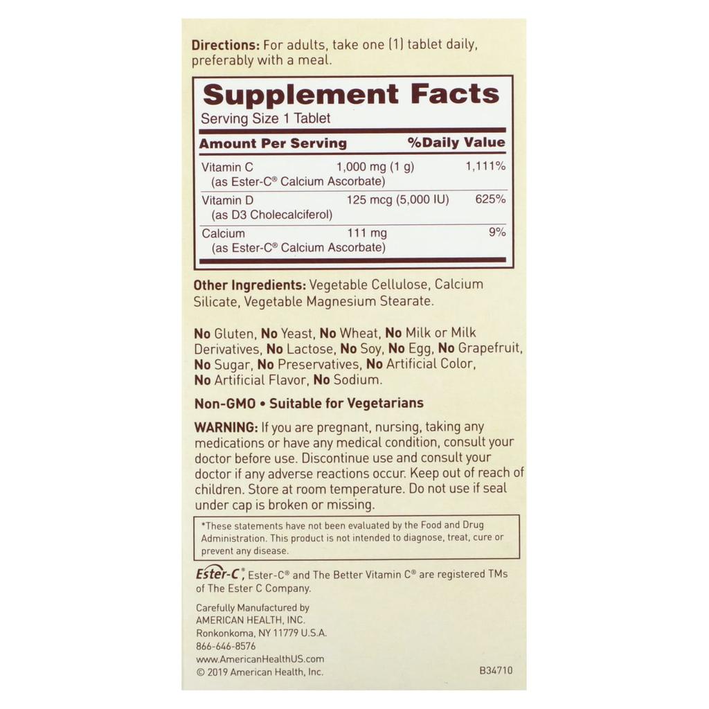 Contains Ester-C, D3, Veggie Tablets, 60 Tablets